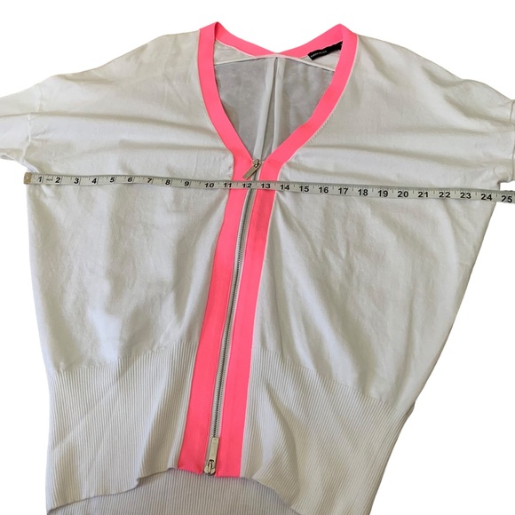 Karen Millen Sporty Pink White Zip Top Short Sleeve Mesh Cardigan US Size 4 UK 8 - Picture 5 of 10